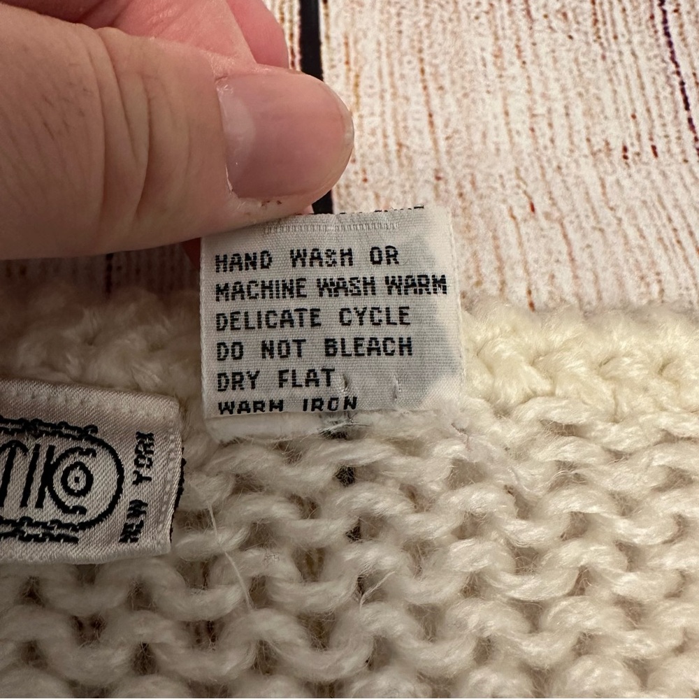 Vintage Cream Brown Sweater Medium 70s Western Country Chunky Hand Knit Cozy - Picture 3 of 5